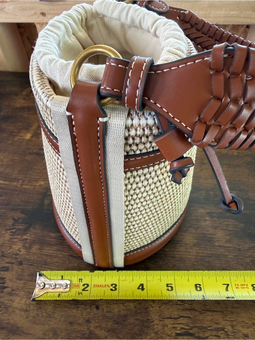 House of Harlow 1960 Bucket Shoulder Bag in Cream with Brown Vegan Leather - Picture 5 of 12